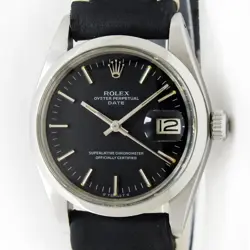 VINTAGE ROLEX OYSTER PERPETUAL DATE ORIGINAL BLACK DIAL MEN STEEL WATCH REF 1500