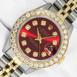 Rolex Lady DateJust Red Diamond Steel and Yellow Gold Diamond Bezel Watch 1.90ct