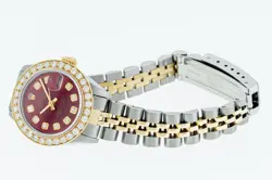 Rolex Lady DateJust Red Diamond Steel and Yellow Gold Diamond Bezel Watch 1.90ct