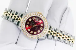 Rolex Lady DateJust Red Diamond Steel and Yellow Gold Diamond Bezel Watch 1.90ct