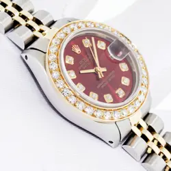 Rolex Lady DateJust Red Diamond Steel and Yellow Gold Diamond Bezel Watch 1.90ct