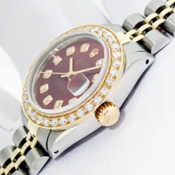 Rolex Lady DateJust Red Diamond Steel and Yellow Gold Diamond Bezel Watch 1.90ct