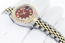 Rolex Lady DateJust Red Diamond Steel and Yellow Gold Diamond Bezel Watch 1.90ct