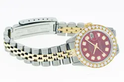 Rolex Lady DateJust Red Diamond Steel and Yellow Gold Diamond Bezel Watch 1.90ct