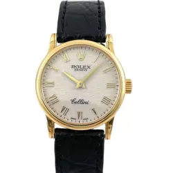 ROLEX CELLINI 6111 WATCH YG LEATHER WOMEN K NUMBER QUARTZ 750 K18 YELLOW GOLD