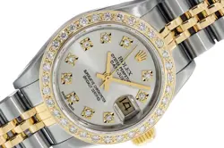 ROLEX DATEJUST LADIES SILVER DIAMOND WATCH STEEL AND YELLOW GOLD DIAMOND BEZEL