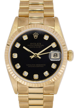 Rolex Datejust President 18k Yellow Gold Black Diamond Dial 31mm Watch A 78278