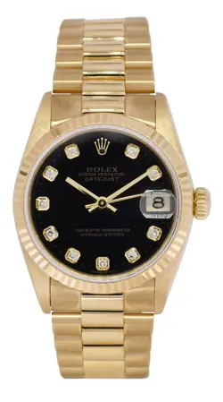 Rolex Datejust President 18k Yellow Gold Black Diamond Dial 31mm Watch A 78278