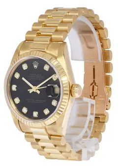 Rolex Datejust President 18k Yellow Gold Black Diamond Dial 31mm Watch A 78278
