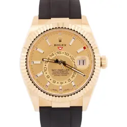 MINT 2023 ROLEX SKY-DWELLER 18K YELLOW GOLD CHAMPAGNE OYSTERFLEX 42MM 326238 BOX