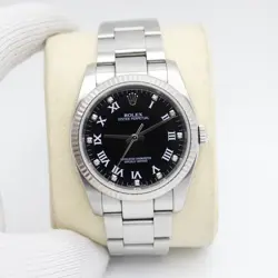 ROLEX OYSTER PERPETUAL 18K WHITE GOLD STEEL DIAMOND BLACK DIAL WATCH 116034