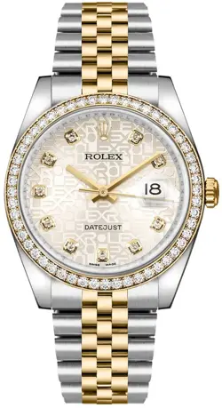 ROLEX DATEJUST 36MM YELLOW GOLD & STEEL SILVER DIAL JUBILEE WOMEN'S WATCH 116243