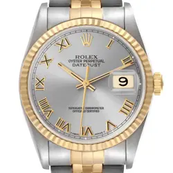ROLEX DATEJUST STEEL YELLOW GOLD SLATE ROMAN DIAL MENS WATCH 16233