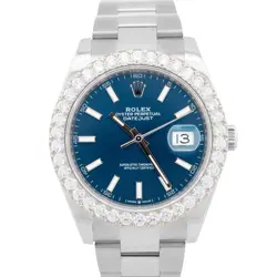 MINT PAPERS ROLEX DATEJUST BLUE 41MM DIAMOND BEZEL STEEL OYSTER WATCH 126300 BOX