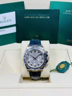 ROLEX DAYTONA 116589 SACI WHITE GOLD SAPPHIRE PAVE DIAMOND DIAL FULL SET