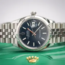 ROLEX DATEJUST 41 NEW 2023 BLUE MOTIF FLUTED DIAL STAINLESS FLUTED BEZEL JUBILEE