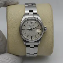 ROLEX OYSTER PERPETUAL DATE 26MM STEEL SILVER LINEN DIAL LADIES WATCH 6916