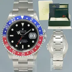 2005 MINT ROLEX GMT-MASTER 2 PEPSI 40MM STEEL 16710 NO HOLES BLACK WATCH BOX