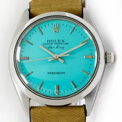 VINTAGE ROLEX OYSTER PERPETUAL AIRKING TURQUOISE DIAL MEN STEEL WATCH REF 1002