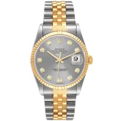 ROLEX DATEJUST 16233 36MM STEEL 18K GOLD DIAMOND DIAL W/ BOX & PAPERS