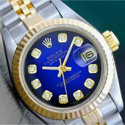 ROLEX DATEJUST WOMENS SIZE WATCH TWO-TONE GENUINE DIAMOND BLUE VIGNETTE 26MM
