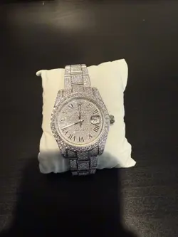 MOISSANITE ROLEX DAYDATE WATCH WITH A BLACK ROMAN DIAL