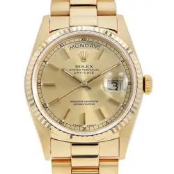 ROLEX DAY DATE 18238 CHAMPAGNE GOLD BAR R NUMBER SECOND HAND MENS