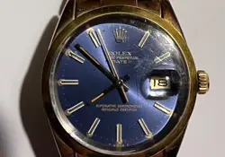 ROLEX 1550 OYSTER PERPETUAL RARE STUNNER BLUE FACE 18K PLATED CASE VINTAGE CLASS
