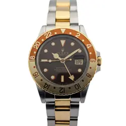ROLEX 16753 GMT MASTER ROOTBEER TIGER EYE 40MM 1988 BOX & PAPERS