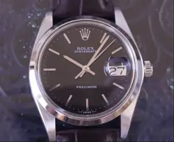 ROLEX 6694 OYSTERDATE PRECISION MANUAL BLACK SILVER PLASTIC LEATHER USED
