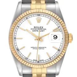 ROLEX DATEJUST STEEL YELLOW GOLD VINTAGE WHITE DIAL MENS WATCH 16013