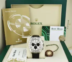 ROLEX 18KT WHITE GOLD DAYTONA PANDA DIAL BLACK LEATHER STRAP 116519 SANT BLANC