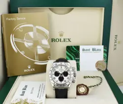 ROLEX 18KT WHITE GOLD DAYTONA PANDA DIAL BLACK HORNBACK STRAP 116519 SANT BLANC