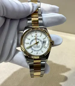 ROLEX SKY-DWELLER 42MM 18K YELLOW GOLD /SS WHITE DIAL OYSTER MEN’S WATCH