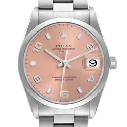 ROLEX DATE SALMON DIAL OYSTER BRACELET STEEL MENS WATCH 15200
