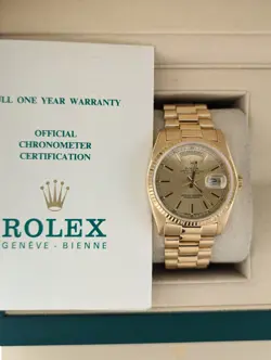 1984 ROLEX DAY-DATE 18038 CHAMPAGNE DIAL 18KT PRESIDENT WITH PAPERS 36MM