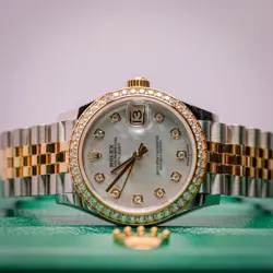 2025 ROLEX DATEJUST 31 MOP DIAMOND DIAL TWO TONE YELLOW GOLD DIAMOND BEZEL