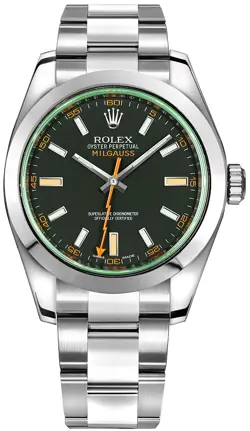 ROLEX MILGAUSS GREEN CRYSTAL BLACK DIAL STEEL MEN'S 40MM WATCH 116400GV-0001
