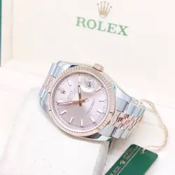 ROLEX 36MM 18K HALF ROSE GOLD PINK BATONS DIAL DATEJUST REF: 116231 (2008)