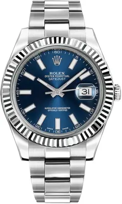 ROLEX DATEJUST II 41MM WHITE GOLD & STEEL BLUE DIAL DATE MEN'S WATCH 116334-0005