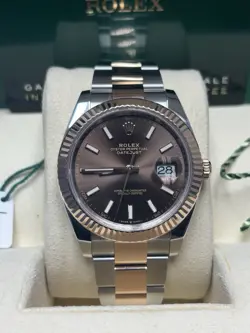 ROLEX DATE JUST 41MM TWO TONE CHOCOLATE INDEX DIAL OYSTER 126331 PRE-OWNED 2024