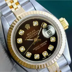 ROLEX DATEJUST LADIES 26MM TWOTONE BROWN VIGNETTE DIAL JUBILEE BAND WATCH