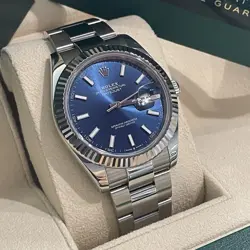 ROLEX DATEJUST 41MM BLUE DIAL OYSTERSTEEL WHITE GOLD FLUTED BEZEL REF: 126334