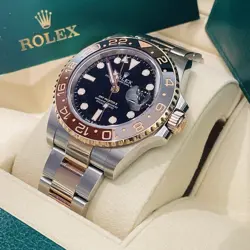 ROLEX GMT-MASTER II 40MM ROOTBEER ROSE GOLD STAINLESS BLACK DIAL REF: 126711CHNR