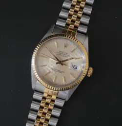 ROLEX DATEJUST MENS 2T 18K GOLD & STAINLESS STEEL JUBILEE SILVER TAPESTRY 16013