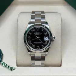 ROLEX DATEJUST 31 NEW 2025 BLACK ROMAN DIAL STAINLESS STEEL FLUTED BEZEL OYSTER