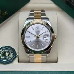 ROLEX DATEJUST 41 NEW 2025 TWO TONE YELLOW GOLD SILVER INDEX DIAL SMOOTH OYSTER