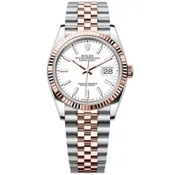 ROLEX DATEJUST 36MM STEEL EVEROSE GOLD WHITE DIAL MEN'S JUBILEE WATCH 126231