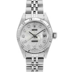 ROLEX DATEJUST 10P DIAMOND 69174G SILVER CARVING COMPUTER W NUMBER SECOND HA...