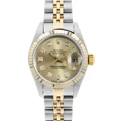 ROLEX DATEJUST 10P DIAMOND 69174G CHAMPAGNE GOLD W NUMBER SECOND HAND WOMEN